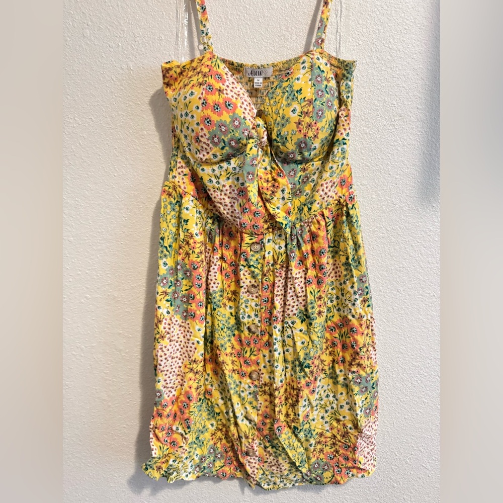 AUW Yellow Floral Smocked Bustier Top